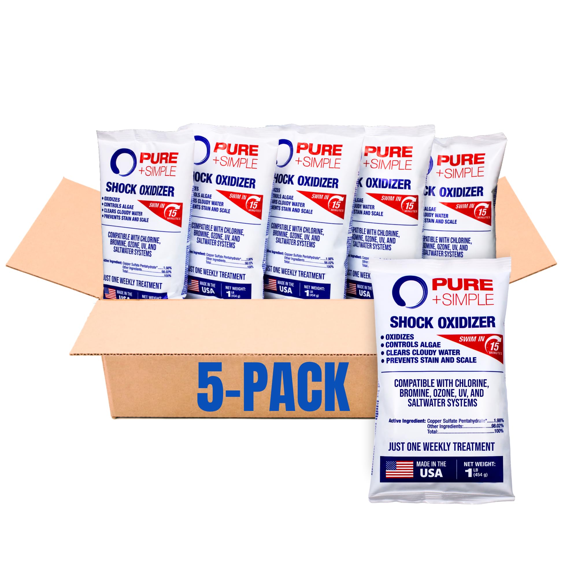 Pure &amp; Simple All-in-One Pool Shock | Once Weekly Treatment (5 x 1 lb)