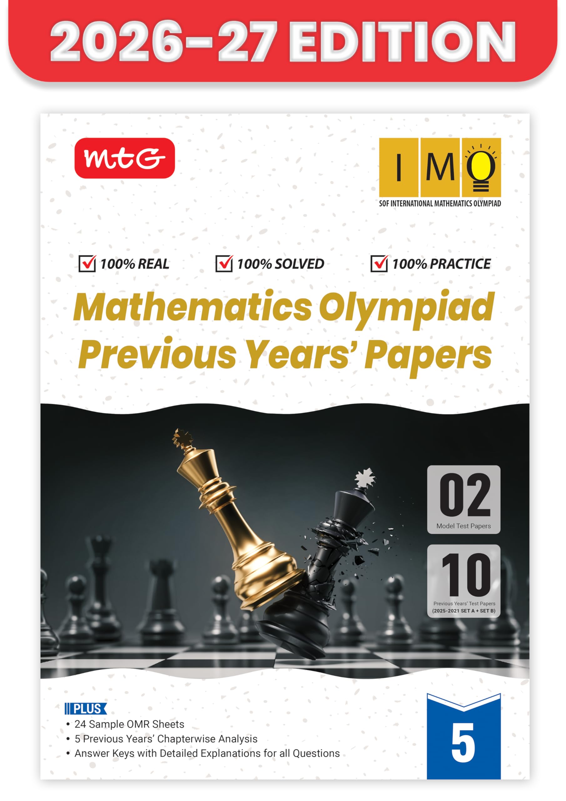 MTG IMO Olympiad 10 Previous Years Papers Class 5 Mathematics (2025-2021 Set A & B) - Model Test Papers with 24 Sample OMR Sheets | PYQ Book For SOF Olympiad 2026-27 Exam