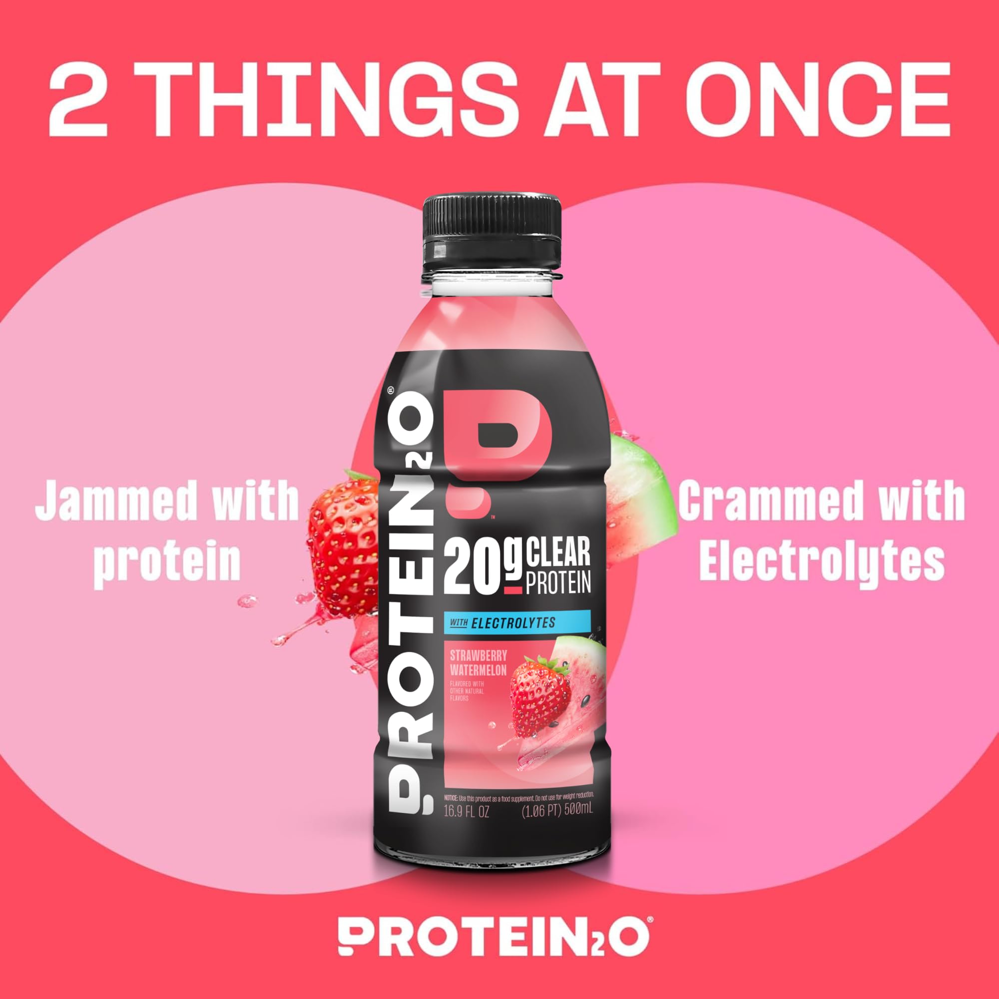 Protein2o Hydration Drink - 2-in-1 Liquid Clear Whey Protein Isolate and Electrolyte Drink - 20g Protein, Vitamins B5, B6 - Post-Workout Recovery - 16.9 Fl Oz - 12 Count Strawberry Watermelon — Amazon image 3