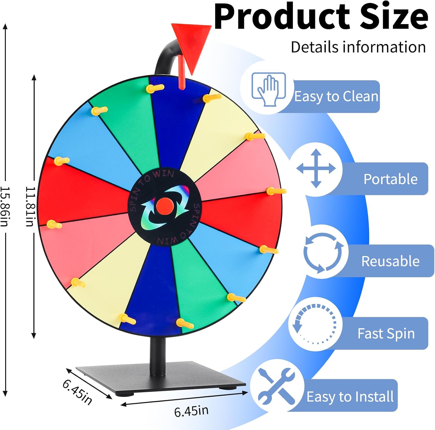 Pareberry 12 Inch Heavy Duty Spin Wheel Prize Wheel with 12 Slots Good for Carnival Events Home Parties and Tradeshows (12 Inches)