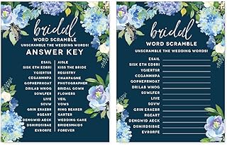 Andaz Press Navy Blue Hydrangea Floral Garden Party Wedding Collection, Wedding Word Scramble Bridal Shower Game Cards, 20-Pack