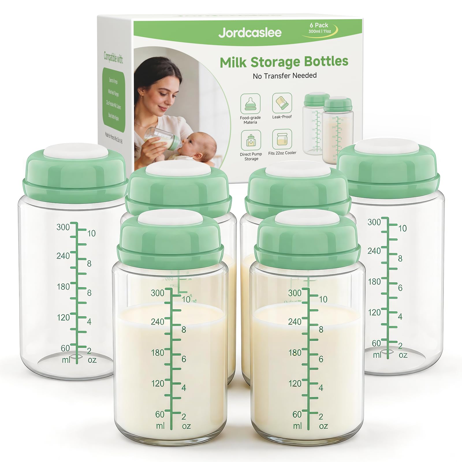 Bottiglie di stoccaggio del latte materno 11oz per il refrigeratore del latte di Momcozy 22 once, pompe spettrali | Biberon a collo largo per pompaggio, frigorifero e alimentazione, senza BPA, 6 pezzi
