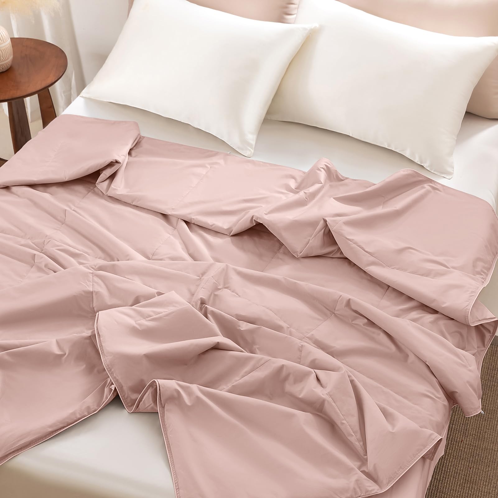 THXSILK Silk Comforter Duvet Quilt for Spring Fall Autumn 100% Long Strand Washable Wild Silk Floss Filling with Cotton Shell Spring Fall Comforter Ultra Soft Light Weighted, Pink, Queen