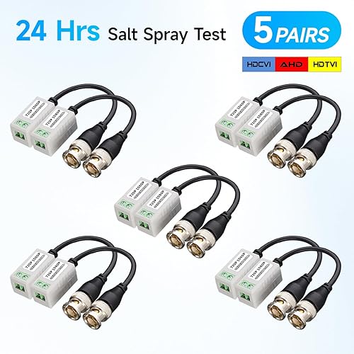 Miniatura 18 de 4 pares de conectores de balun de video pasivo 4K 8MP HD, CCTV BNC pasivo de video balun transceptor para BNC macho a través de un transmisor de par