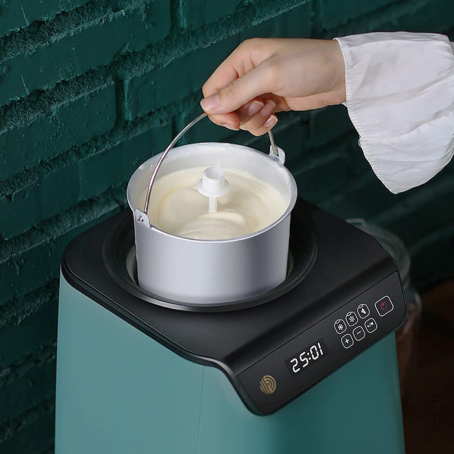 Maquina de Helados Fabricantes de Helados automáticos 1.2L Que Hacen Helados de Frutas Hacen Bebidas congeladas, granizados, Helados en Minutos Verde 916(Color:Green;Size:25x27.5x35.1CM)