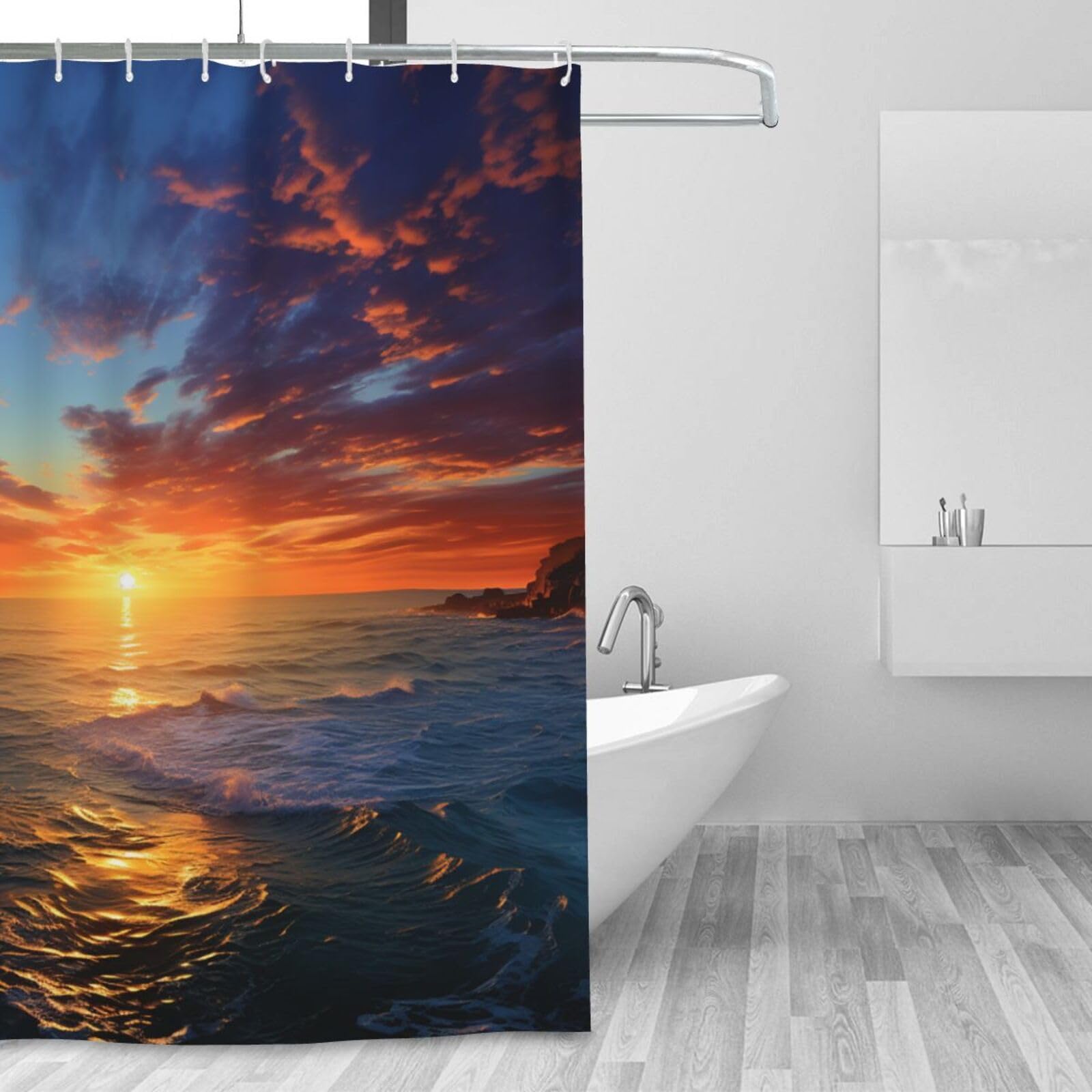 Rideau de douche design haut de gamme imprimé coucher de soleil pour décoration moderne