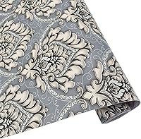 Vista 15 de Paquete de 2 revestimientos para estantes para armarios de cocina, armarios, fáciles de limpiar, autoadhesivos, papel tapiz de damasco verde