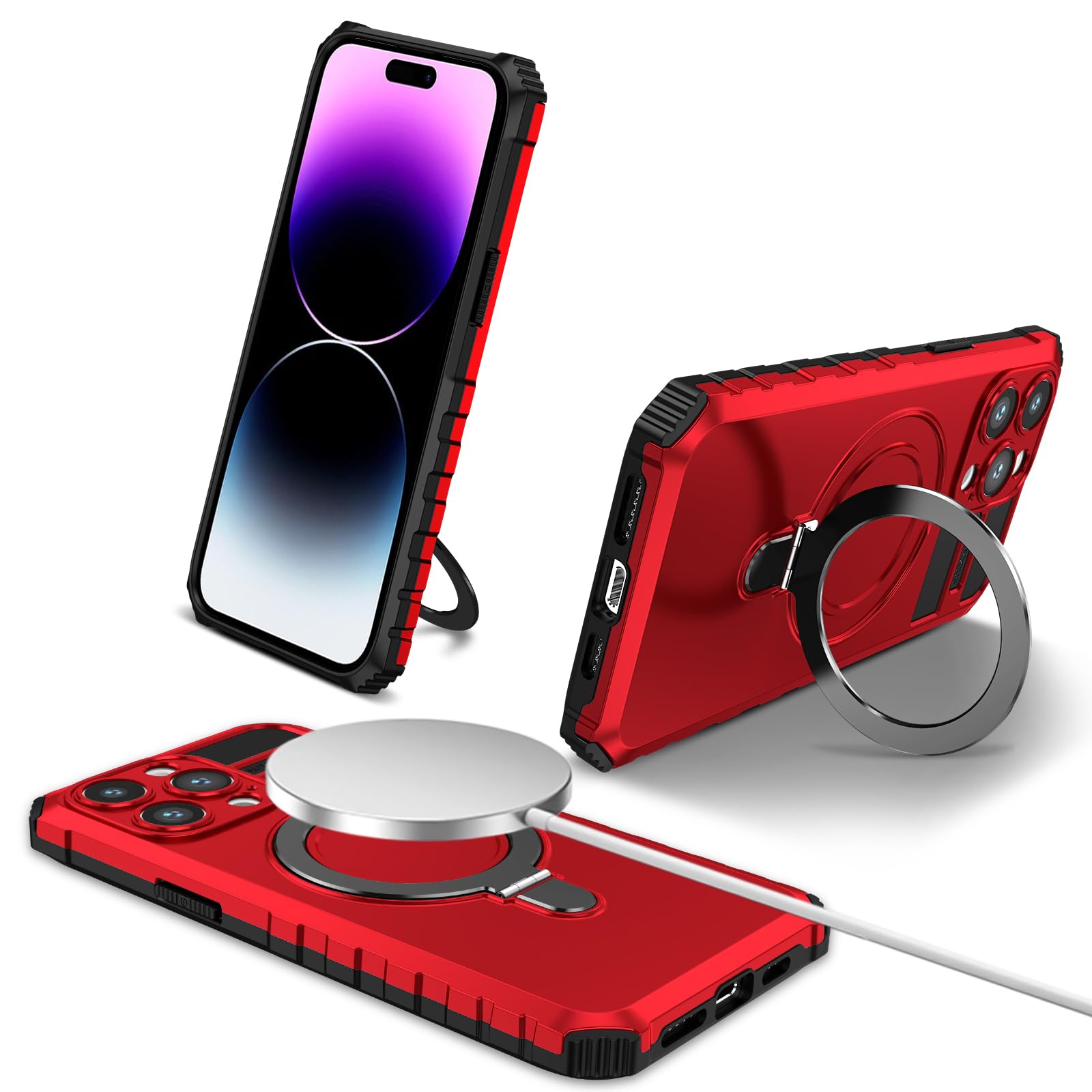 Custodia per cellulare per iPhone 14 Pro Max, supporta la ricarica wireless, opaca, sottile, antiurto, custodia protettiva per iPhone 14 Pro Max 6.7, custodia militare rossa