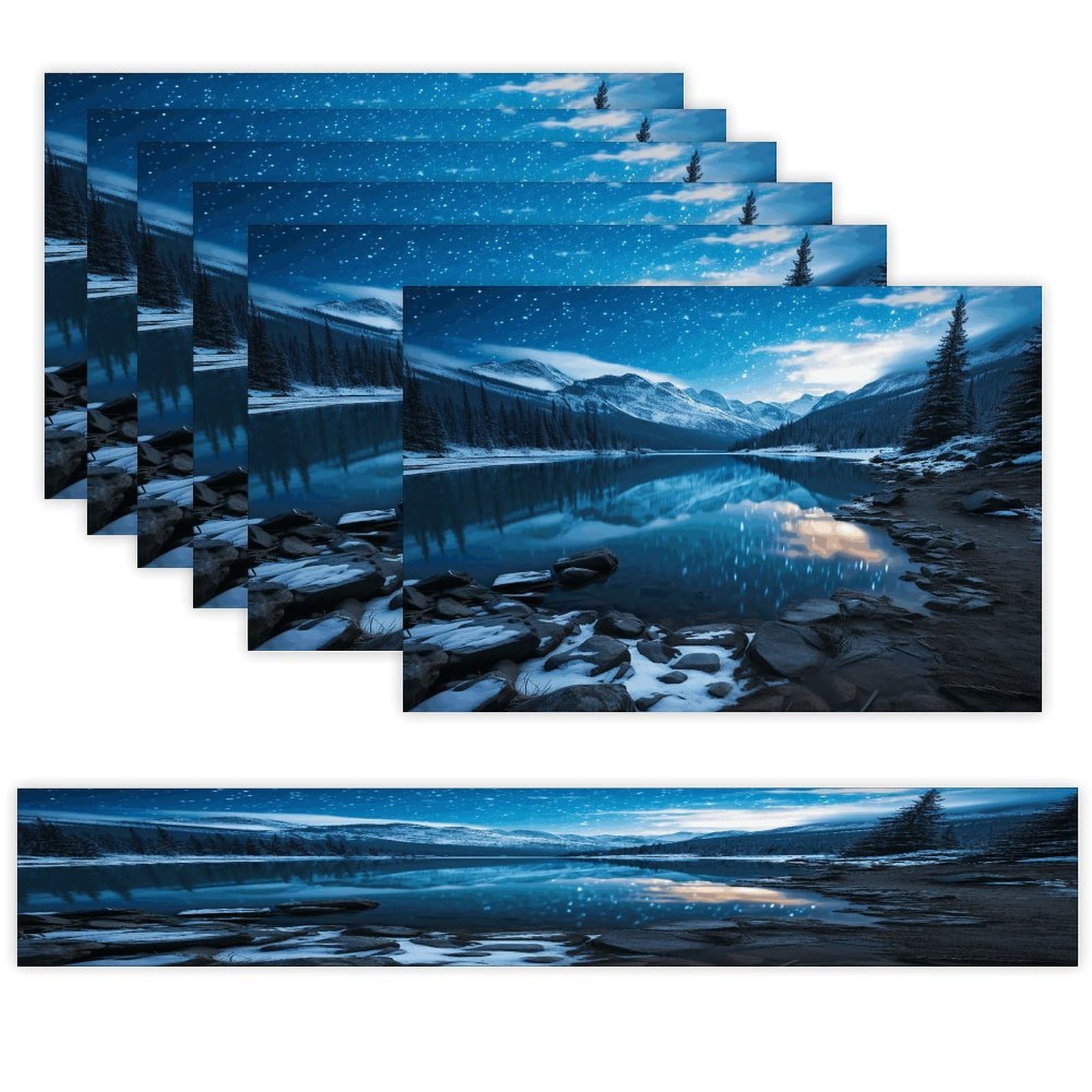 Moraine Lake in A Starry Winter Night Table Runner and Placemats Set of 6 Heat Resistant Washable Linen Place Mats Farmhouse Long Table Runner Xmas Kitchen Table Mats Art Dining Table Decor for Daily
