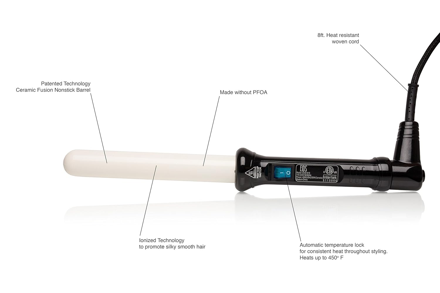 Paul Brown Hawaii EOS Curling Wand; Premium Hair Clipless Curler for Thin and Thick Hair - Silky Smooth, Radiant and Frizz Free Curls; Salon Quality Styling Tool 25mm