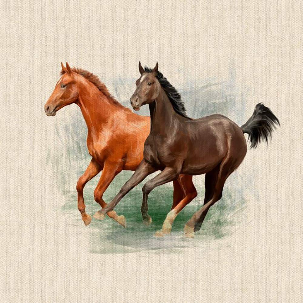 Discount Fabrics Ltd Horses Fabric Panels Animal Quilting For Cushion Bag Panels Fabric Linen Look (Horses)