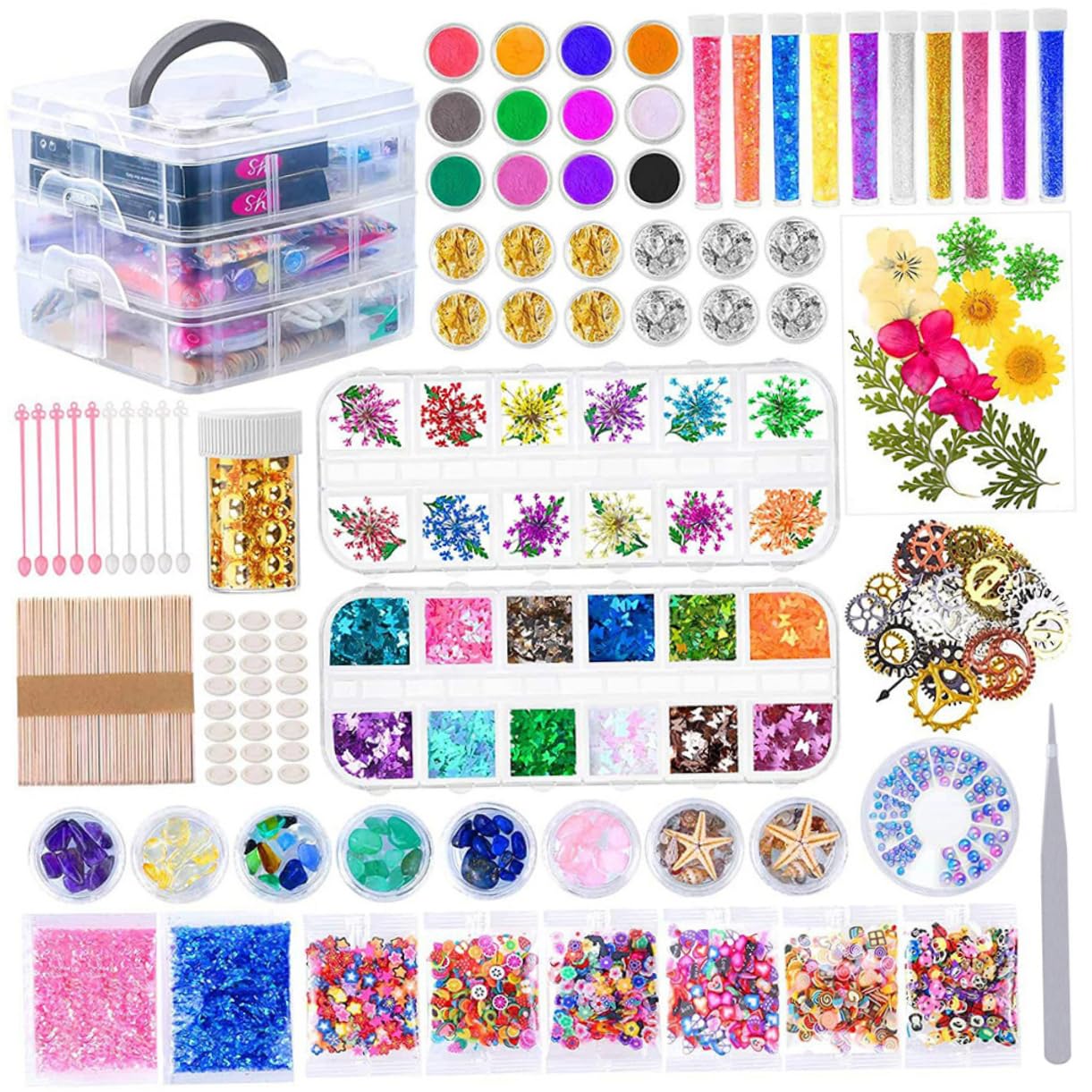 SHINEOFI Kit Epossidica per Bricolage, Accessori in Plastico, Legno e Acciaio Inox per Creare Oggetti Artigianali, Manicure e Progetti Fai da Te