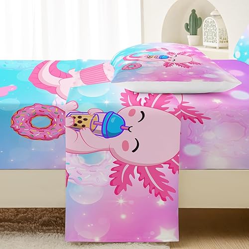 Miniatura 5 de QOOMO Juego de sábanas de microfibra de ajolote rosa de dibujos animados para niños, divertido juego de sábanas de vida marina para niños,