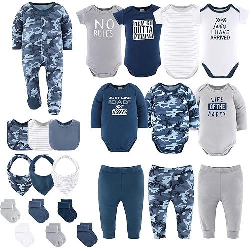 The Peanutshell Baby Layette Gift Set for Boys, Newborn Boy Gift Sets, Baby Clothes & Newborn Essentials Must-Have, Blue Camo