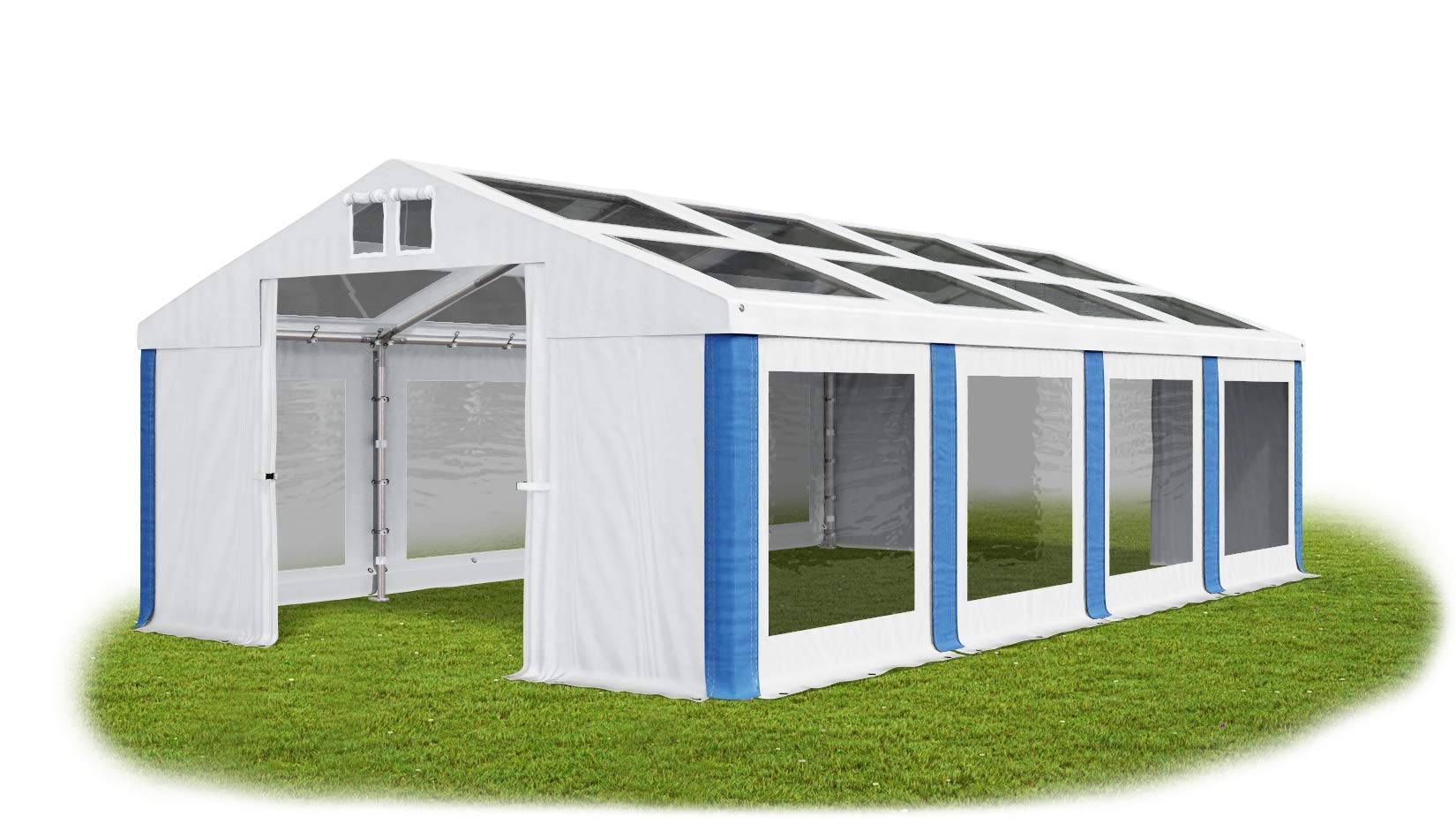 Transparentes Partyzelt 4x8 m wasserdicht weiß-blau Zelt Dachplane modular 580g/m² PVC hochwertig Gartenzelt Summer MST