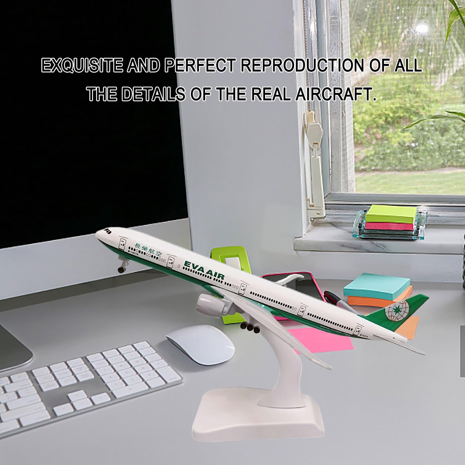 Modello aereo metallo pressofuso EVA Air B747-400 Airlines in scala 1/400, carrello atterraggio con ruote rimovibili, gruppo staccabile for gli appassionati aviazione, decorazioni