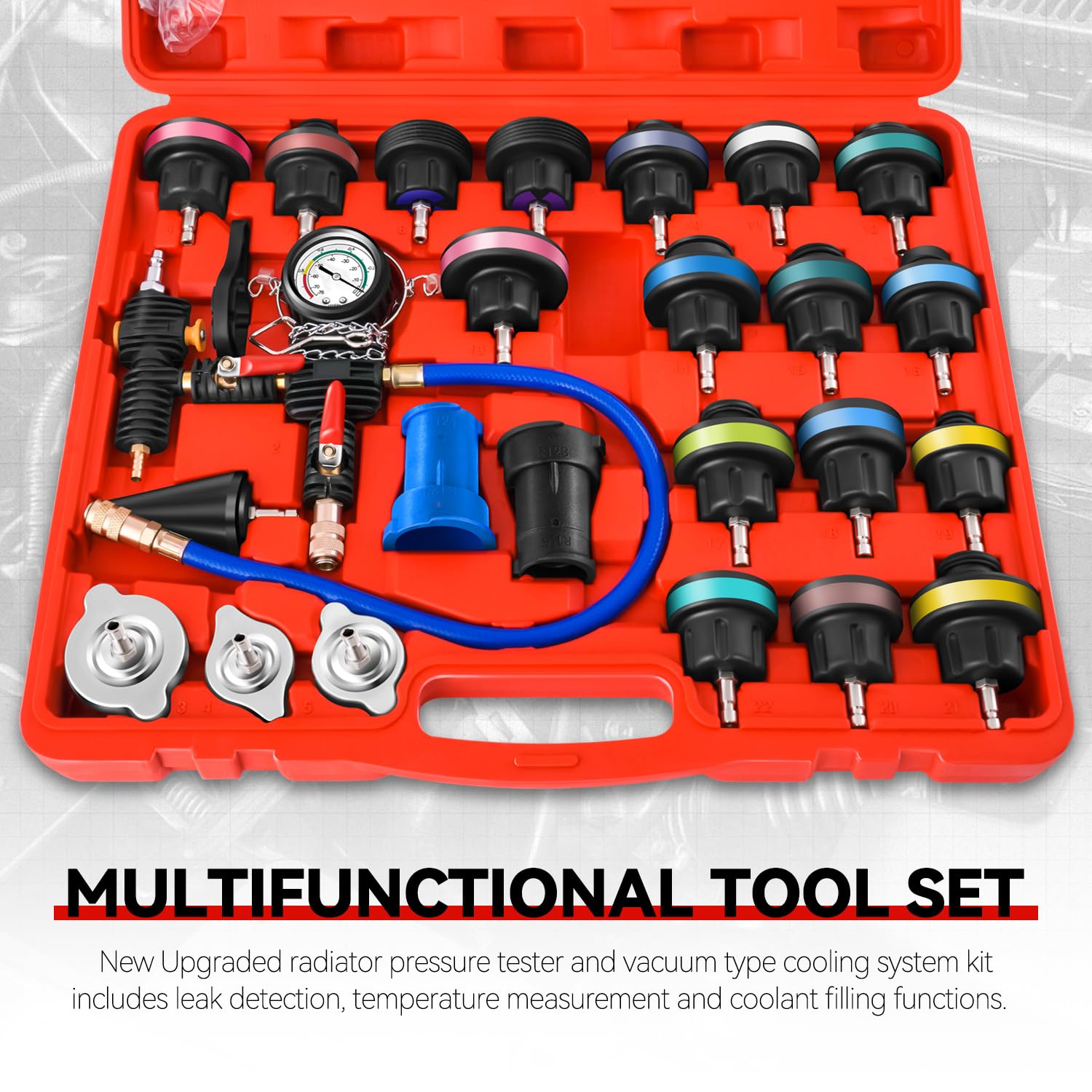 Auto Dynasty 28pcs Radiator Pressure Tester & Vacuum Type Cooling System Kit for Leak Testing Car Van SUV Truck