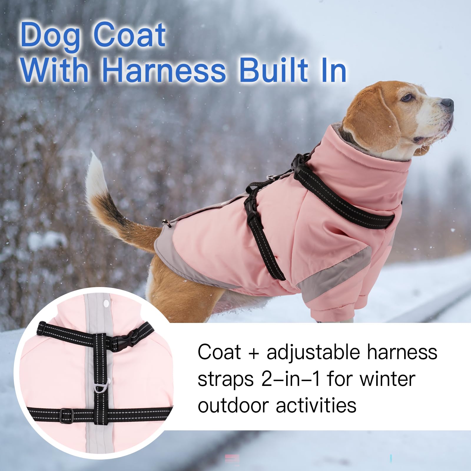 Cappotto per cani con imbracatura riflettente 2 in 1, per passeggiate con cani, cappotto invernale a collo alto antivento per cani di taglia grande, tuta da neve con maniche per proteggere le