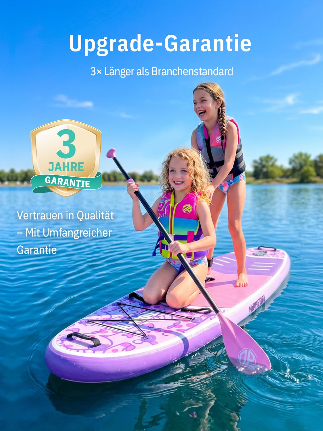Niphean (Extra Groß) Stand Up Paddling Board, SUP für 2+1 Personen/Familien, SUP Board mit (Anfängergeeignet) Balancierflügel, wasserdichte Handyhülle, Stand Up Paddle Board for Adults, Geschenkideen