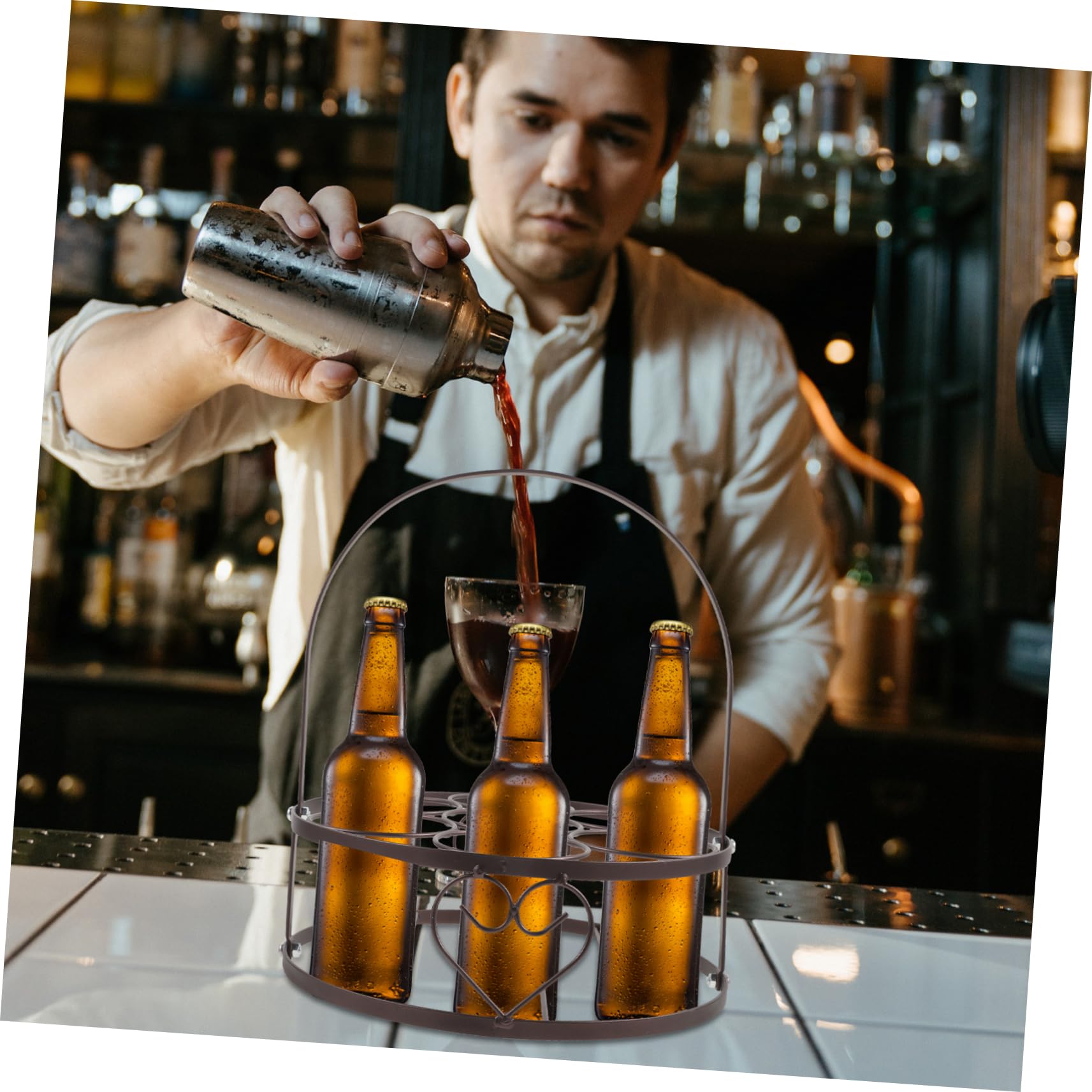 Ciieeo Beer Organizer 6 Bottle Beer Basket Portable Wine Carrier Ktv Bar Rack