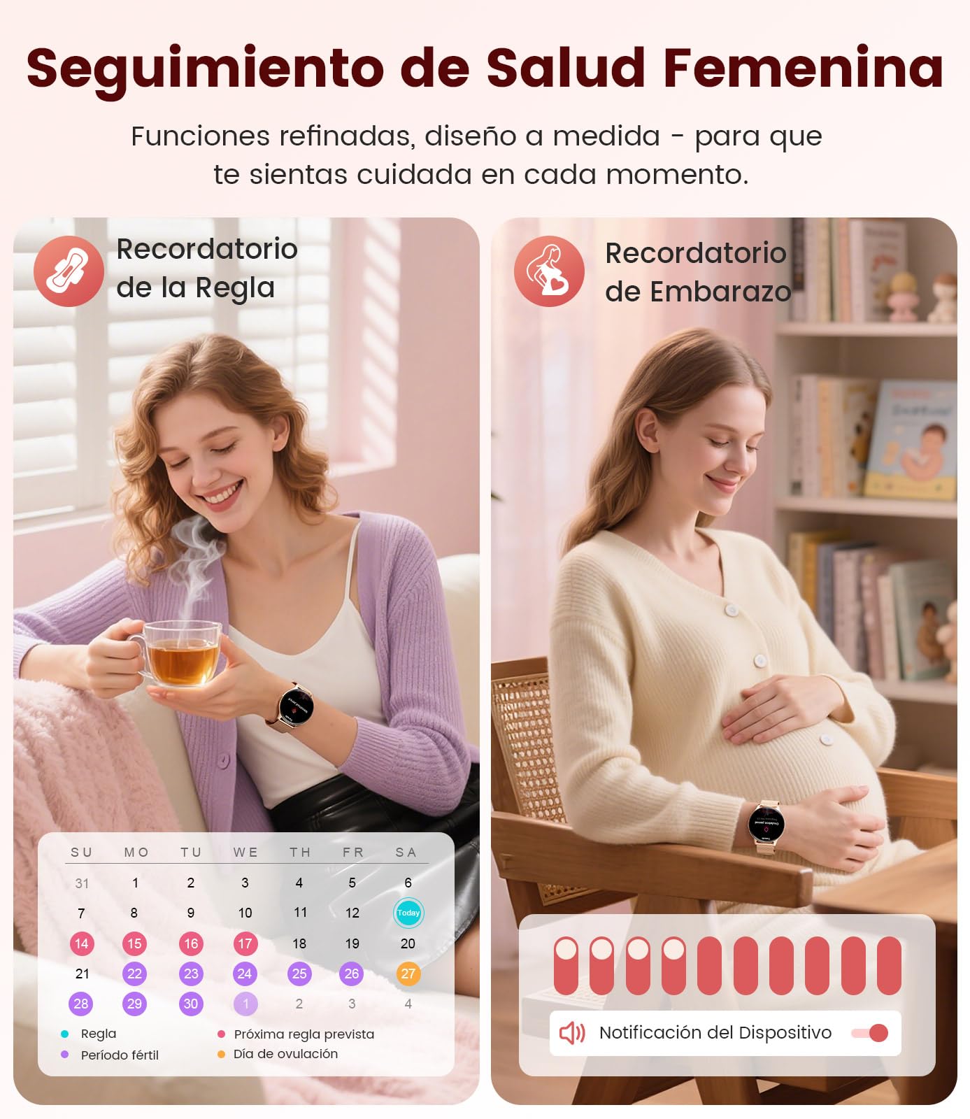 FITFLEX Reloj Inteligente Mujer, Pantalla 1.43" HD Smartwatch, Llamada Bluetooth, 120+Deportivos, Monitor 24/7 Ritmo/Sueño/Calorías, Tracker Fitness, IP68 Smart Watch, iOS Android, Oro Rosa