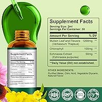 Vista 7 de Paquete de 2 gotas de gordolobo para pulmones, 1200 mg de extracto de hoja de gordolobo gotas líquidas con clorofila para limpieza y desintoxicación