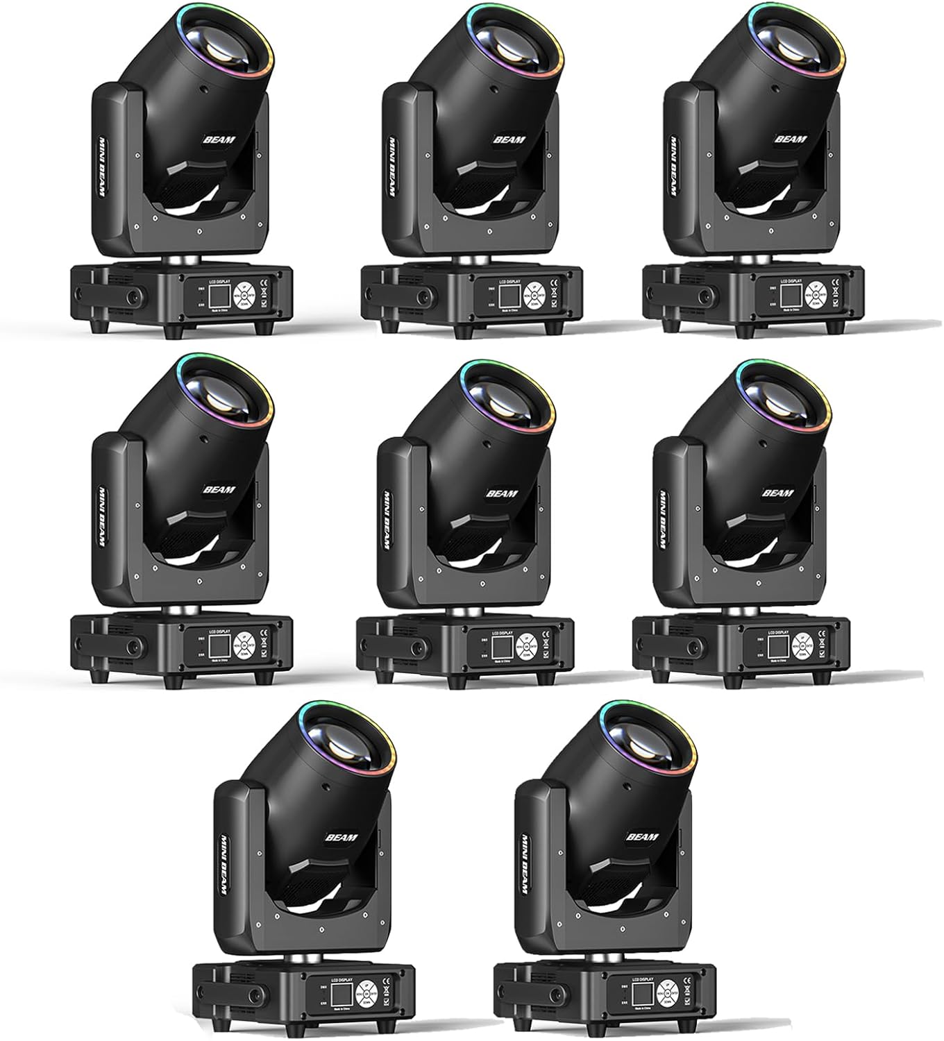 350W Moving Head Stage Lights DJ Lighting with Chasing LED Strip Professional Beam Soptlights with 14 Colors 15 Gobos 48 Prisms Strobe Lights DMX512＆Sound Activated Control (2 Pack)