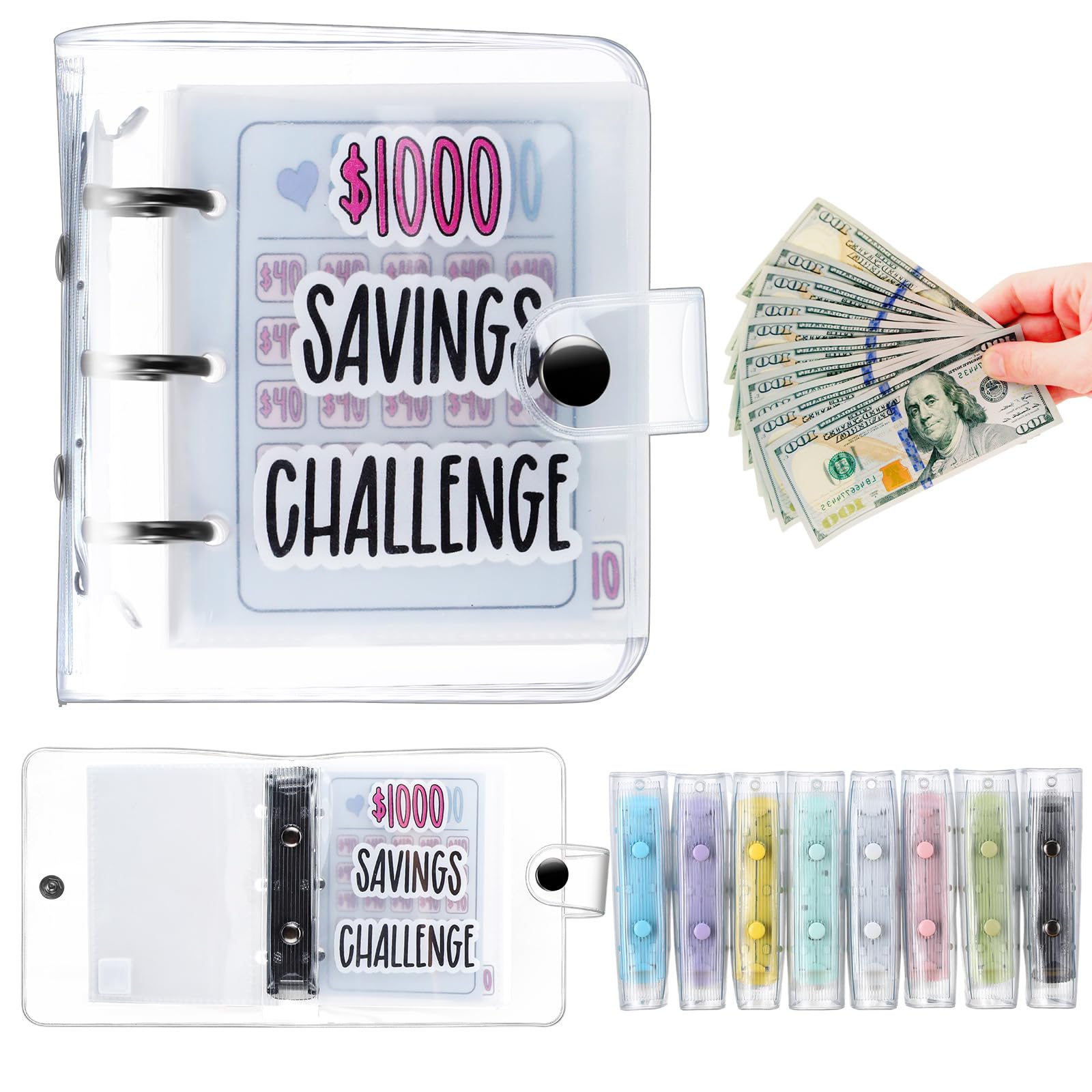 Jetec 1 Pcs 1000 Mini Money Saving Binder Money Saving Challenge Book with Envelopes for Budgeting Cash Planner School Class Christmas Prize Gift (Black)