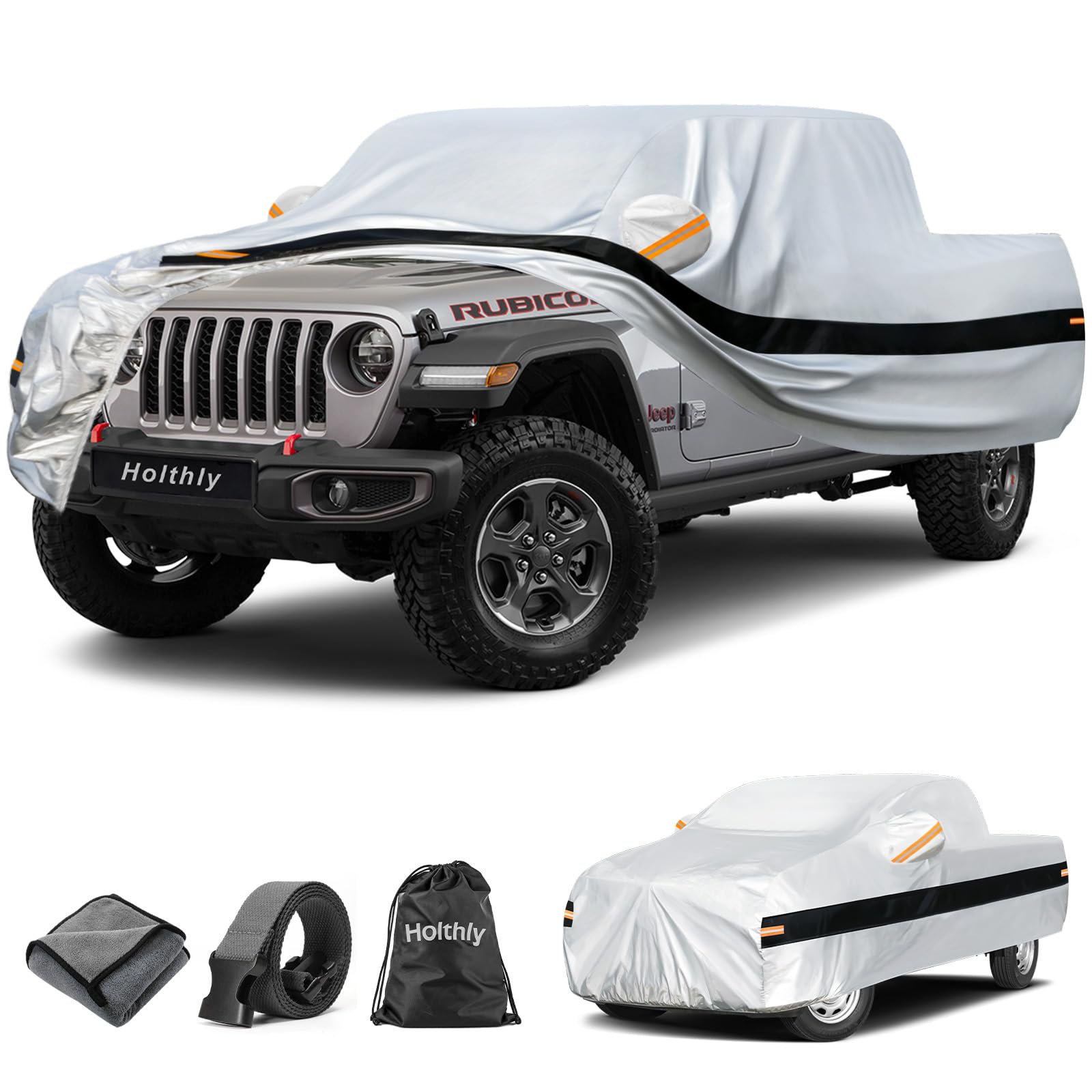 10 Layers Truck Cover Waterproof All Weather Custom Fit for Jeep Gladiator(2019-2026), Outdoor Full Exterior Pickup Car Cover for Automobiles Sun Rain Snow Ice Protection. Sliver