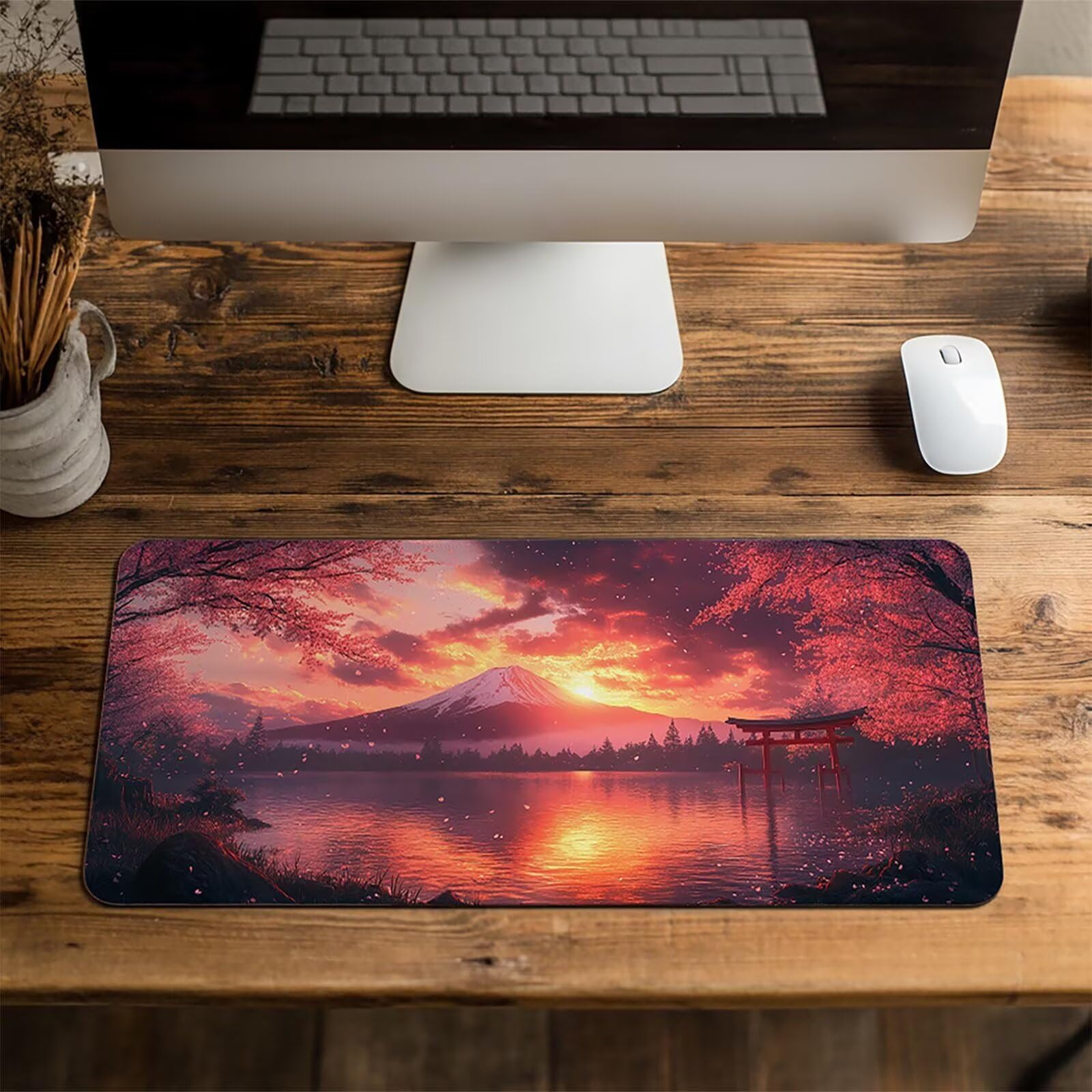 Podkładka pod mysz Torii Gamingowa XXL, 100 x 50 x 0,3 cm, wodoodporna, podkładka na biurko, wulkan, Fuji, szyte krawędzie, antypoślizgowa, gumowa podstawa, podkładka pod mysz, do laptopa, myszy