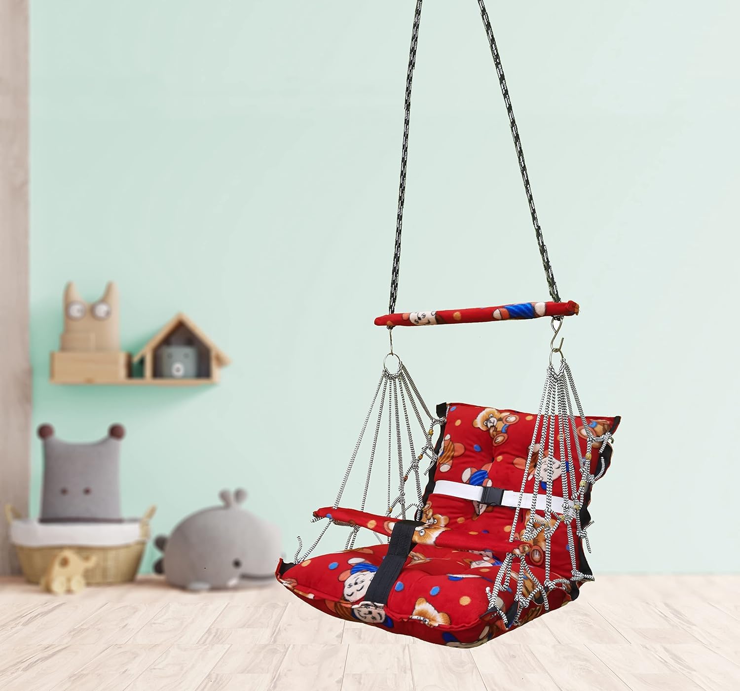 Swing for Kids Jhula Foldable, Portable Swing for 0-3 Years Kid with Safety Belt Gentle Soft Cover with Filler for Soft Skin Hanging Indoor Outdoor Swing. - Image 2 thumbnail