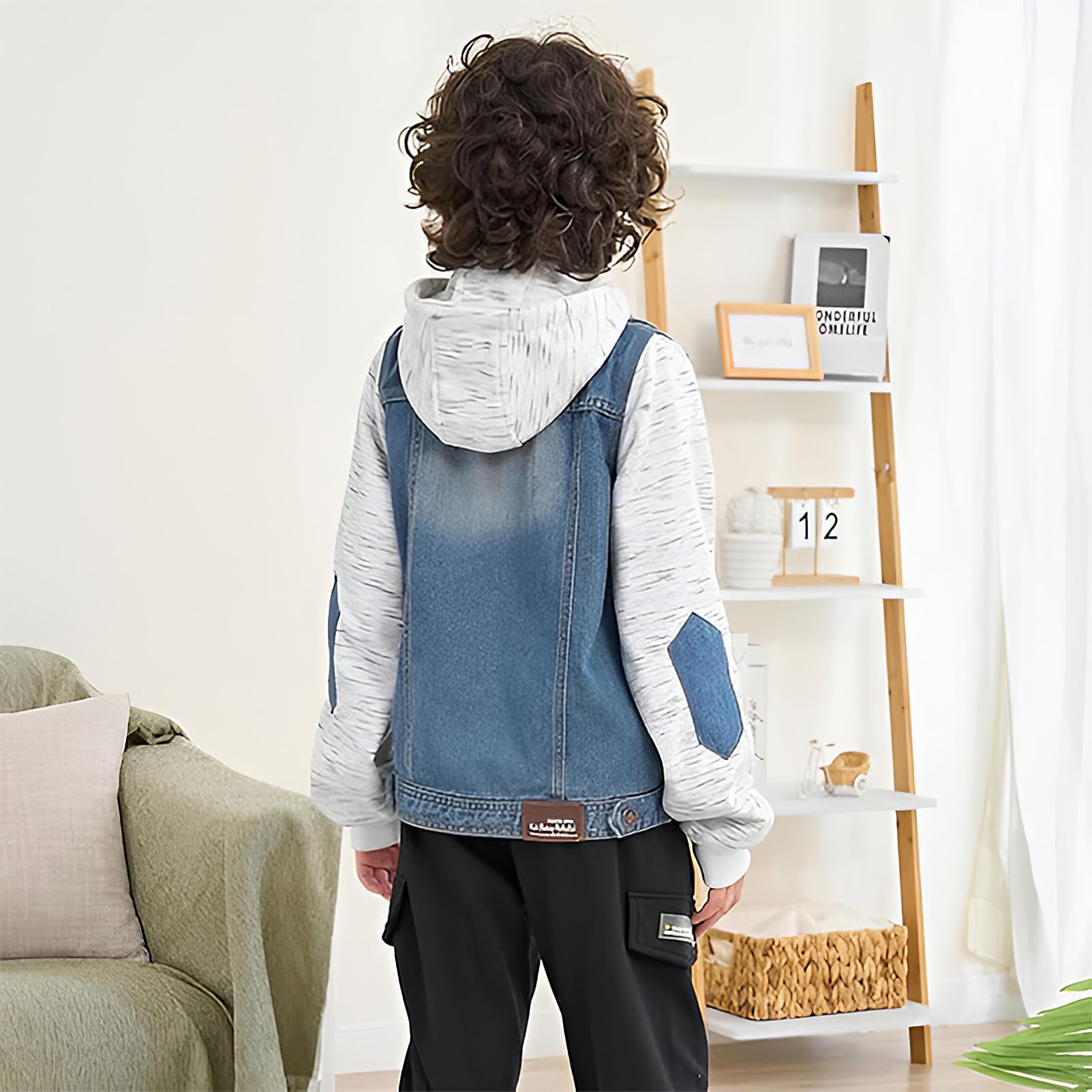 amropi Garçon Vestes en Jean à Capuche Blouson en Denim Jacket Manches Longues Boutons Hauts