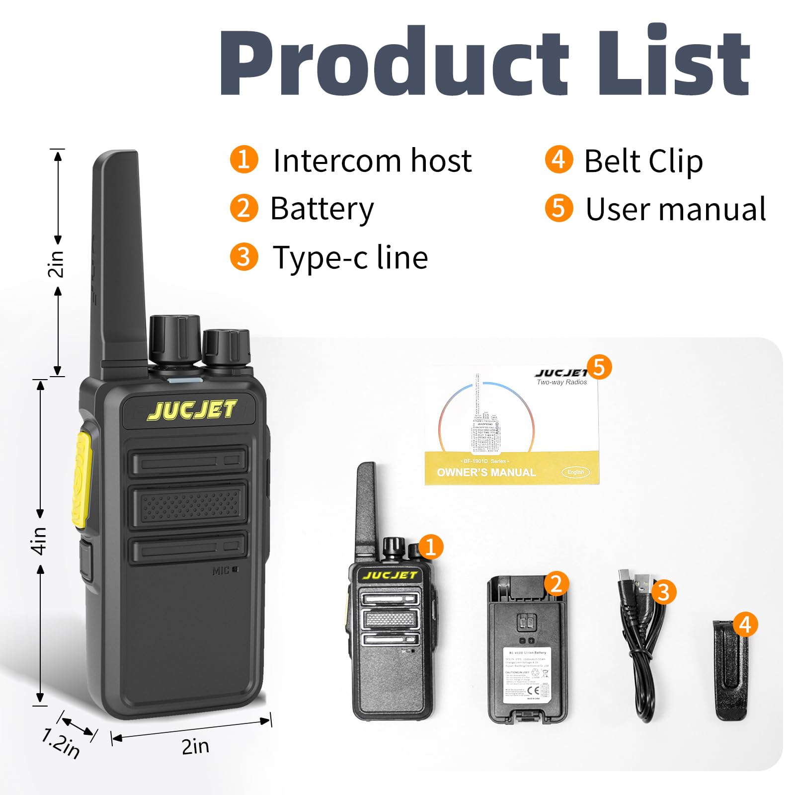 Walkie talkie JUCJET V12D, set di radio PMR446 con ampia portata e soppressione intelligente del rumore e riconoscimento vocale Walkie talkie-comunicazione crittografata, scansione analogica (2 pezzi)