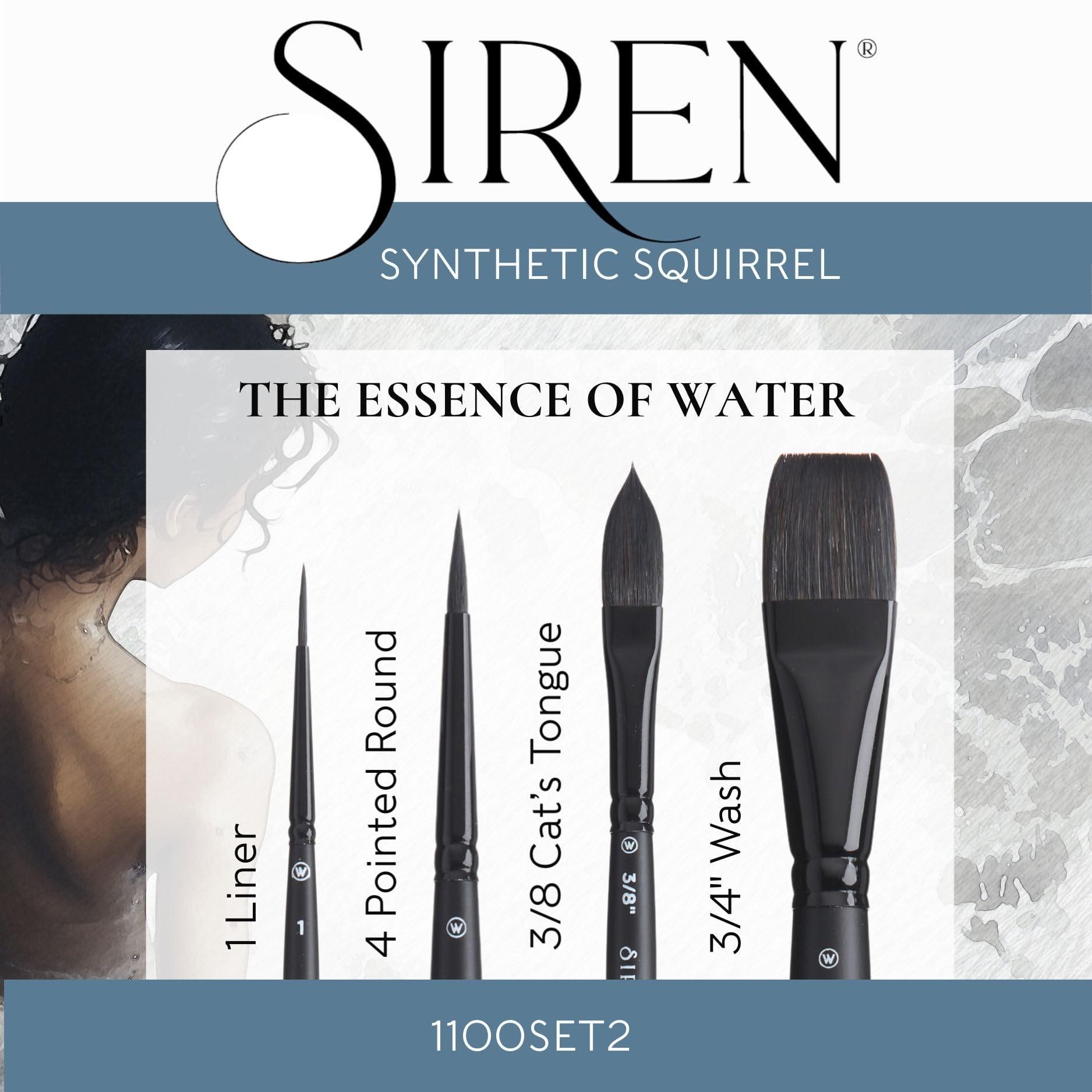 Willow Wolfe Siren Artist Lot de 4 pinceaux aquarelle en poils d'écureuil synthétiques mélangés de qualité supérieure (1100SET2)