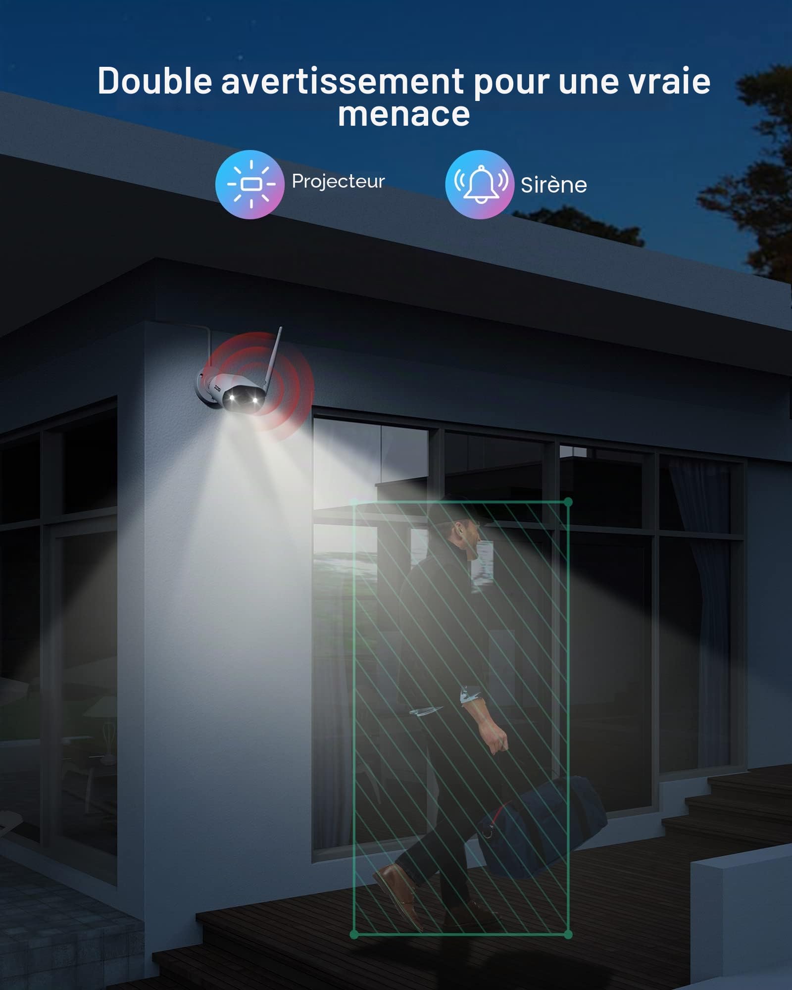 ZOSI 2K Kit Vidéo Surveillance Extérieur WiFi avec 4 Caméras IP WiFi 3MP, Audio Bidirectionnel, Alarme Projecteur, Vision Nocturne en Couleur, Étanche IP66, sans Disque Dur Inclus