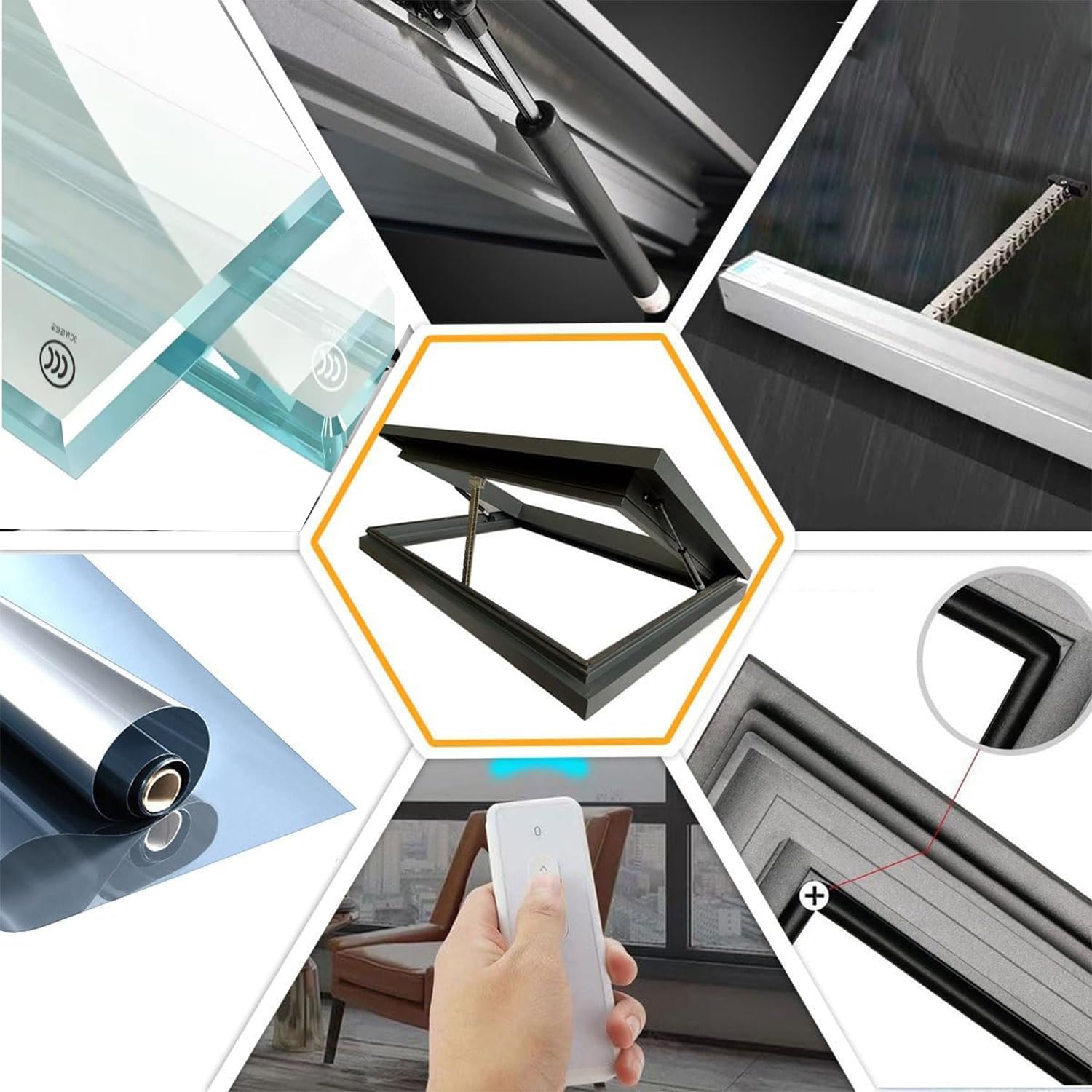 Ventana de Techo eléctrica - Claraboya con Control Remoto y Sensor de Lluvia para Techo, ático y sótano - Diseño de Aluminio Personalizable