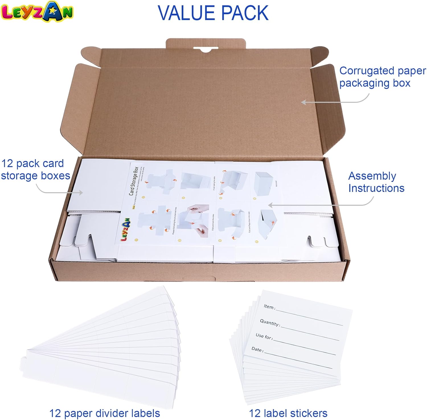 Trading Card Storage Boxes, 12 Pack 1000 Count Cardboard Card Organizer for MTG, TCG & Sports Cards, Fits Sleeved Cards, Bulk Card Storage for Trading Card Collections, 14.4 INCH