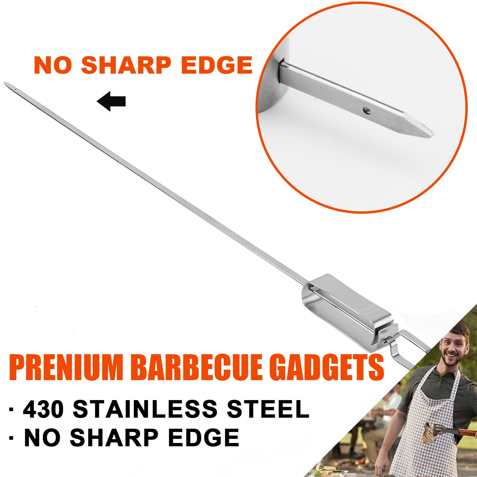 Spiedini per barbecue, in acciaio inossidabile 304 di alta qualità, 38 cm, resistenti bastoncini per kebab per grigliare, riutilizzabili e lavabili in lavastoviglie (10 forchette)