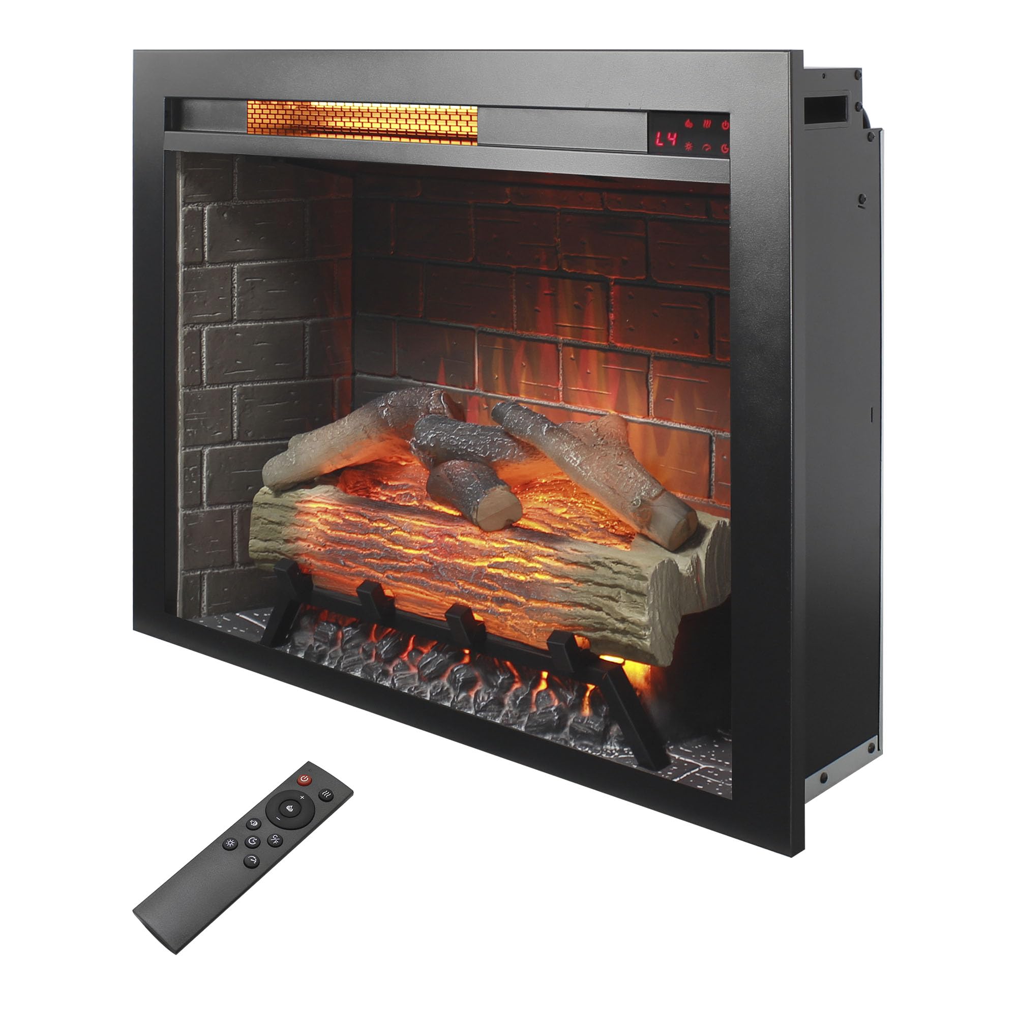 Innoflame 28" Electric Fireplace Insert with Fire Crackling Sound, Adjustable Flame & Thermostat, Fireplace Heater with Remote, Timer, Hardwired/