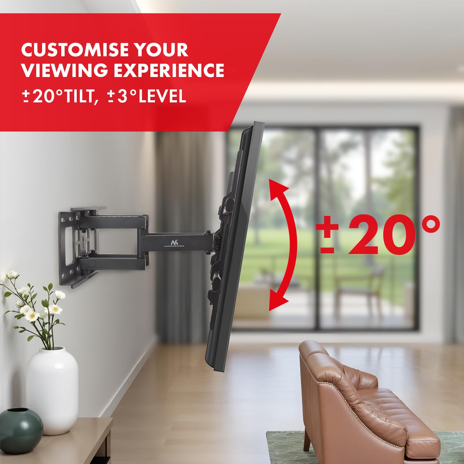 Maclean Soporte de Pared para TV de 32 a 85" | Inclinable Giratorio | Carga máx. 60 kg | Distancia Pared 65-390 mm | máx. VESA 600x400 | OLED, QLED, LED y LCD | Incl. Nivel de Burbuja y Acc de Montaje