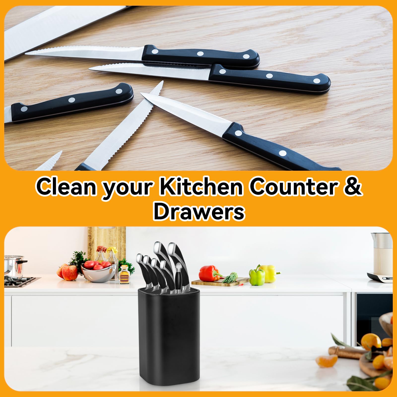 Ceppo Coltelli Universale Ninonly Rotondo Porta Coltelli Cucina Contiene fino a 14 Coltelli Utensili per la conservazione Set di Organizer, Unico Slot per Proteggere la Lama Nero