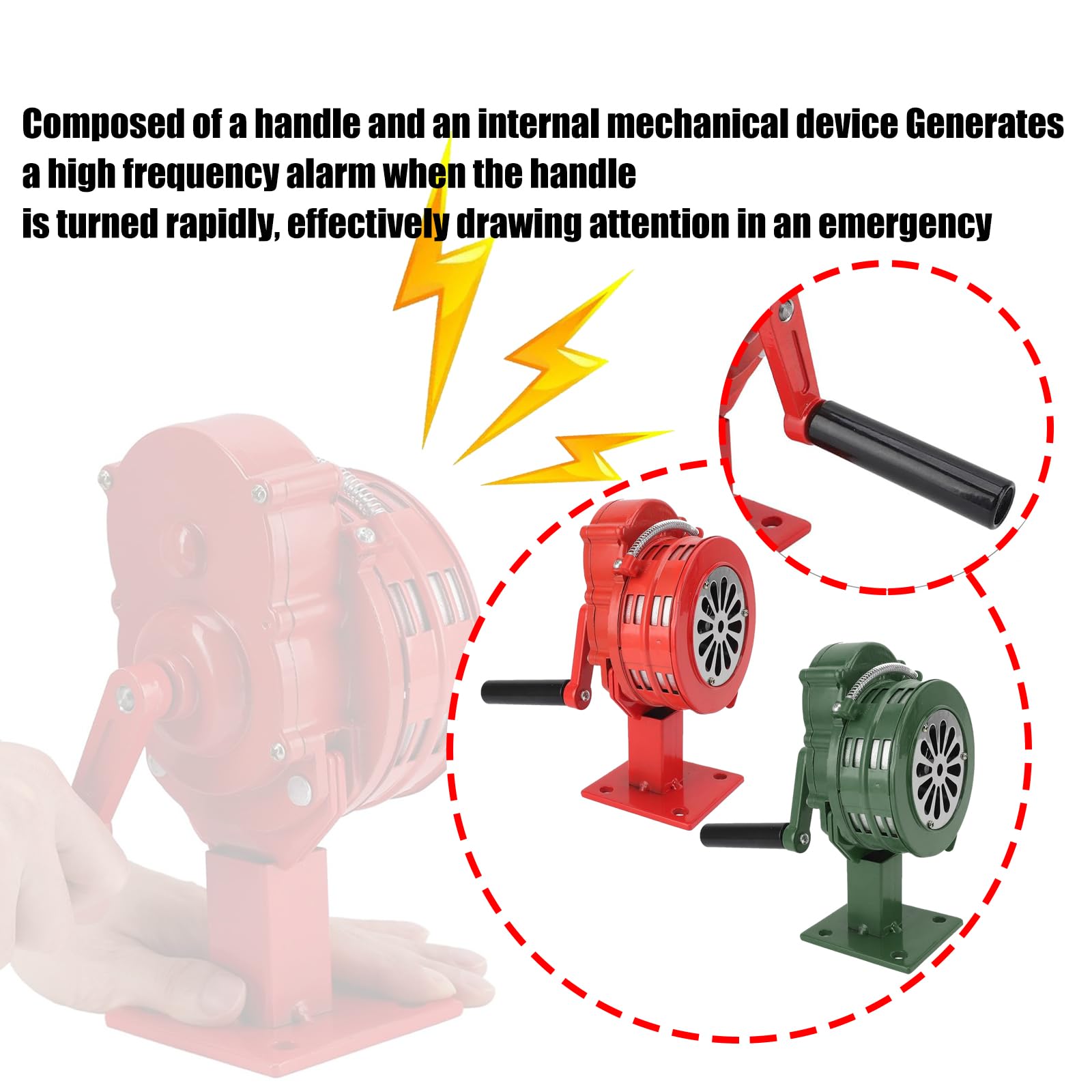 Herramienta de alarma de emergencia de 110 dB, alarma de manivela roja, alarma manual para seguridad al aire libre, bocina de manivela de supervivencia