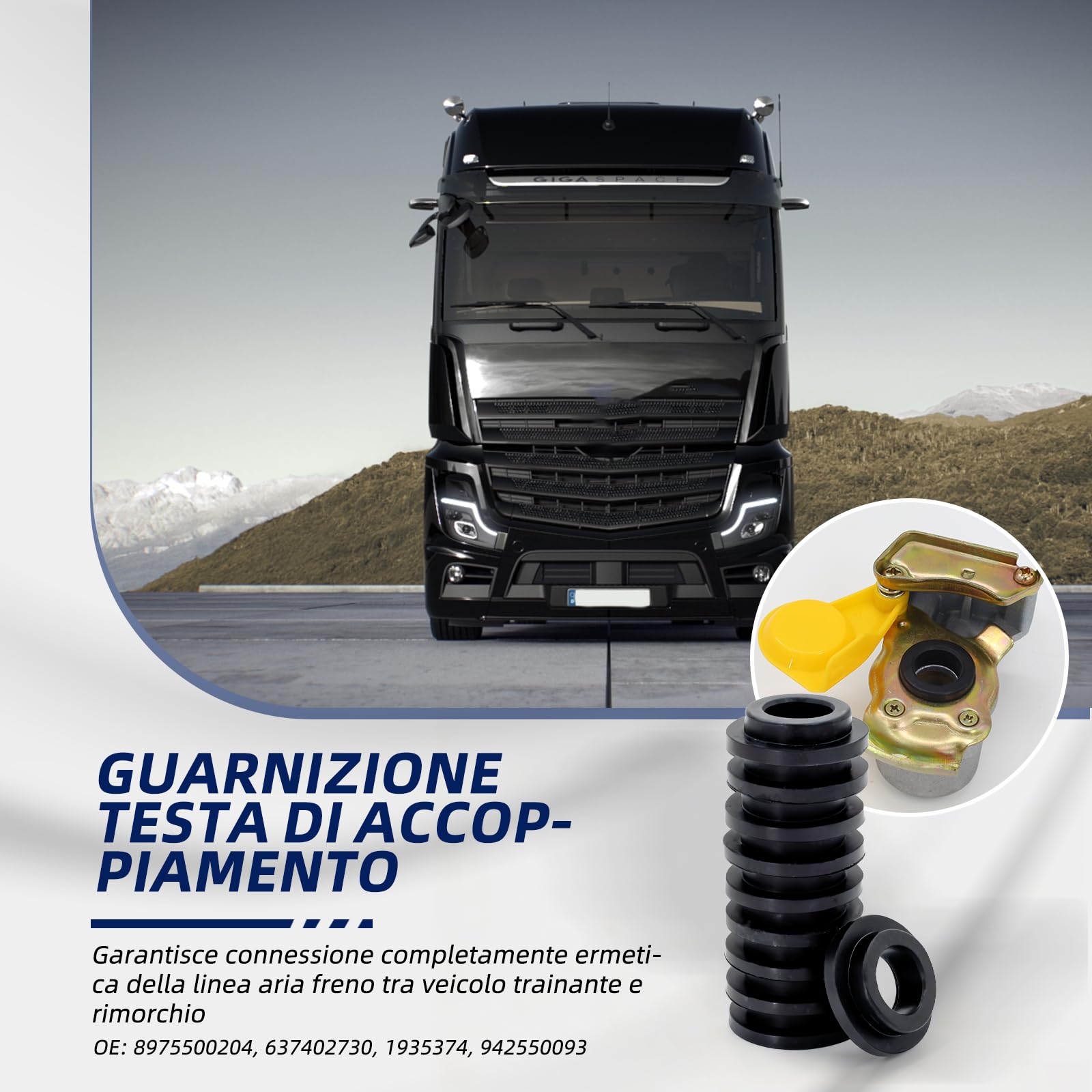10 guarnizioni di ricambio 8975500204 – Kit guarnizioni per connettori freno trattore rosso/giallo – Compatibile con WABCO e Van HOOL 637402730 – Set di guarnizioni freno a doppia linea