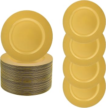 100Pcs Gold Charger Plates Bulk, 13" Round Dinner Chargers, Decorative Plastic Table Plate Chargers for Wedding Christmas Party Baby Shower Event Decoration Gold