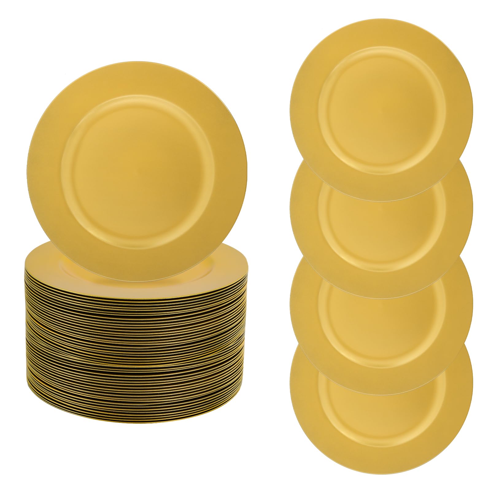JLYNOWPT 100 Pcs Round Charger Plates Bulk 13 Inch Gold Reusable Plates Matte Surface Elegant Serve Ware Charger Plate Easy Clean Chargers Plate Set