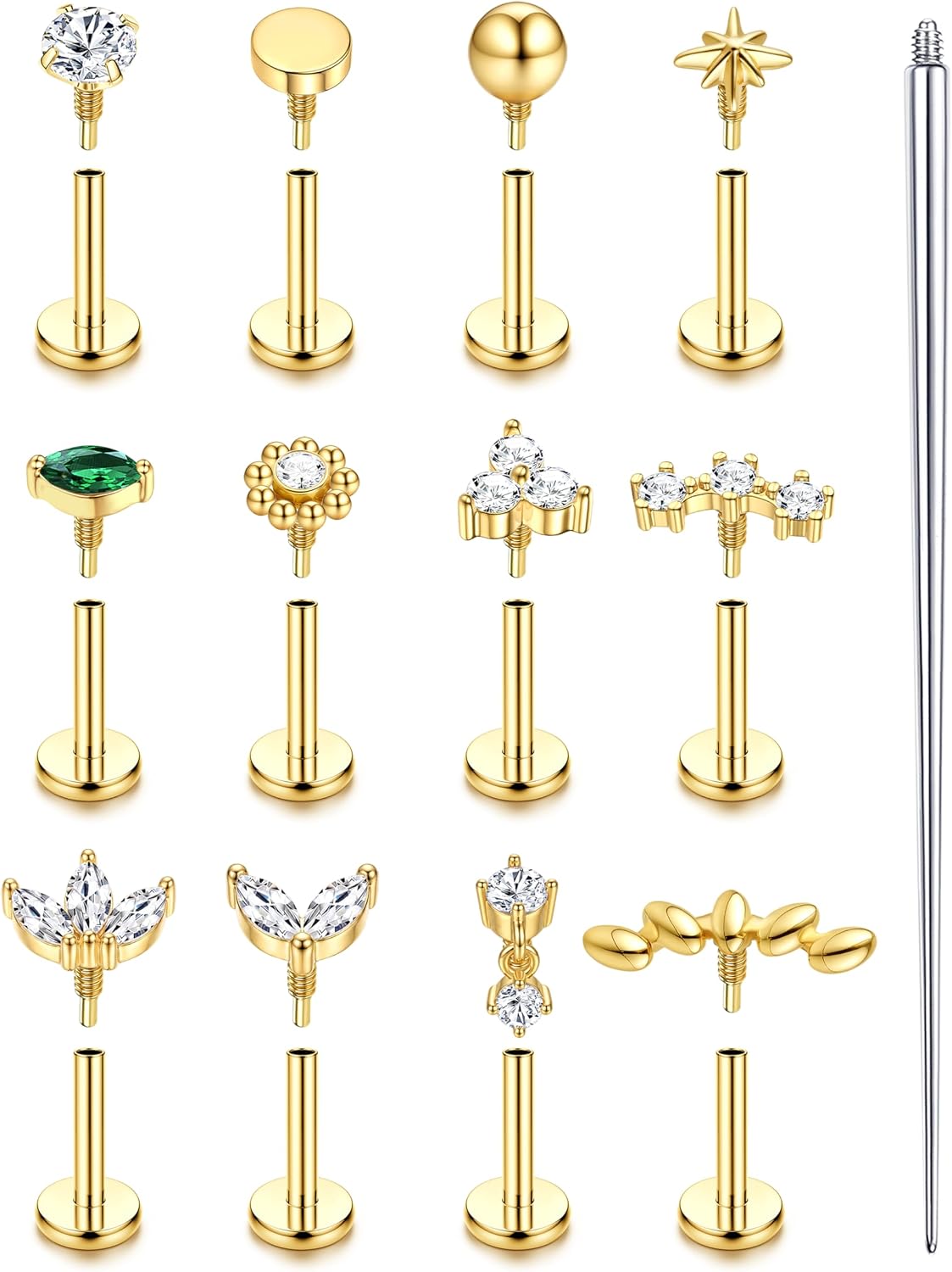 ORAZIO 16G Hypoallergenic Flat Back Earrings Stud Earrings - 316L Surgical Steel Internal Thread Stud Piercing Jewelry for Tragus/Helix/Conch/Medusa/Lip/Labret - Helix Tragus Cartilage Earrings for Women B