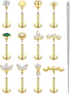 ORAZIO Flat Back Stud Earrings for Women Helix Tragus Nose Piercing Jewelry | Hypoallergenic Surgical Steel Internal Thread Flatback Stud for Medusa Lip Labret Cartilage Conch Piercing Jewelry Single PC