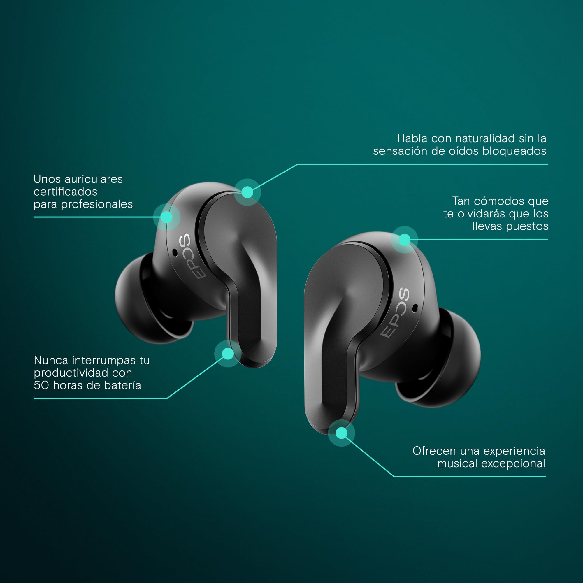 EPOS Adapt E1 Auriculares Inalámbricos Negro – ANC Híbrido, Bluetooth Multi-Point, Certificado Microsoft Teams & iPhone, 50H Batería, Carga Inalámbrica, USB-C, IPX5 Resistente al Agua