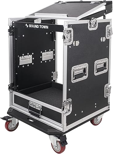 Miniatura 3 de Sound Town Estuche ATA de audio PA DJ Pro de 14U con cajón de 2U, mezclador inclinado de 11U, mesa de trabajo para DJ, ruedas, grado Pro Tour