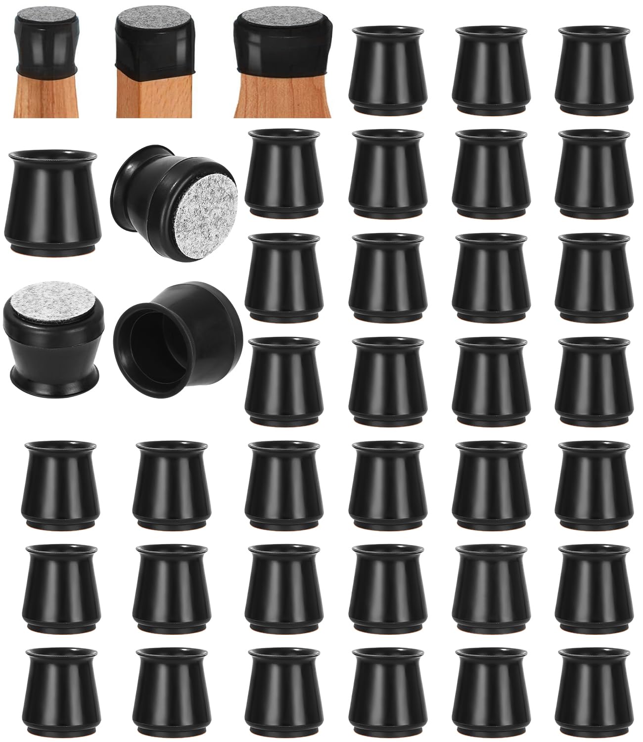 ZORVYN 8 stuks voetkappen voor stoelen, ronde siliconen doppen met viltglijders, bescherming voor tafelpoten en stoelen voor houten vloeren (16-18 mm) (zwart